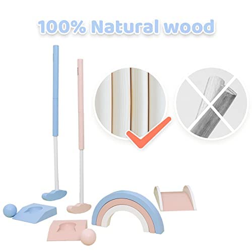 Asweets Mini Wooden Golf Set For Kids 3-12 Age,Macaroon Toddler Mini Golf Clubs,Children Putters For Golf Game,Idea Gift For Boy & Girs On Christmas,Thanksgiving Day(No Mat) #TOP1