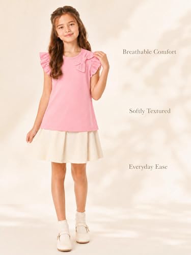 Image of Girls' Summer Shirts Cute Tops Ruffle Sleeve Crew Neck Casual Tees