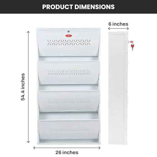 Image of Skywave Luxury Wall Mounted Metal Shoe Rack for Home - 4 Shelf, Holds Up to 25 Pairs | Central Locking Shoe Cabinet | Space Saving | Heavy Duty Steel | 3 Year Warranty(Ivory White, 26 Inches)