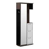 BOX FURNITURE Mueble de Entrada, Colgador Espejo y Zapatero en Blanco y wengué