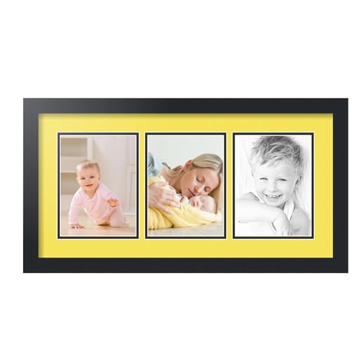 ArtToFrames Collage Photo Frame Double Mat with 3 - 6x8 Openings and Satin Black Frame