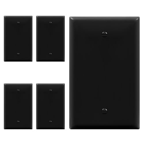Image of ENERLITES 5 Pack Mid-Size Blank Wall Plate Cover, No Device, 1-Gang, Black | Medium size 4.88 inch x 3.11 inch, cover unused electrical box /outlet /switch, unbreakable polycarbonate, UL-listed, easy to install