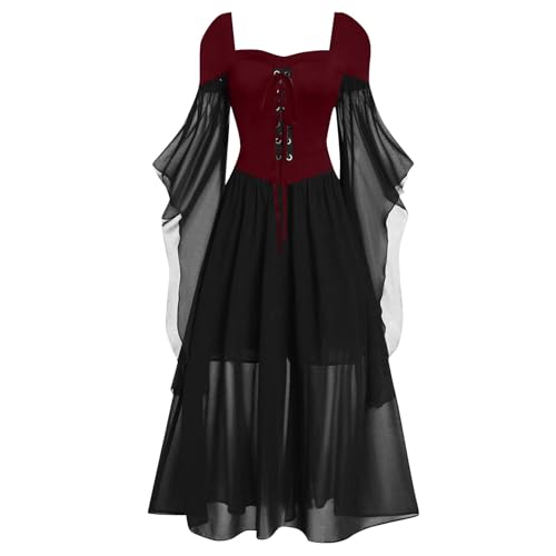 Renaissance Costume Women Medieval Witch Butterfly Sleeve Halloween Dress - image 1
