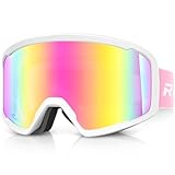RIOROO Men Women Ski/Snowboard Goggles, Anti Fog 100% UV Protection, OTG Design, Dual-Venting System, Red, White