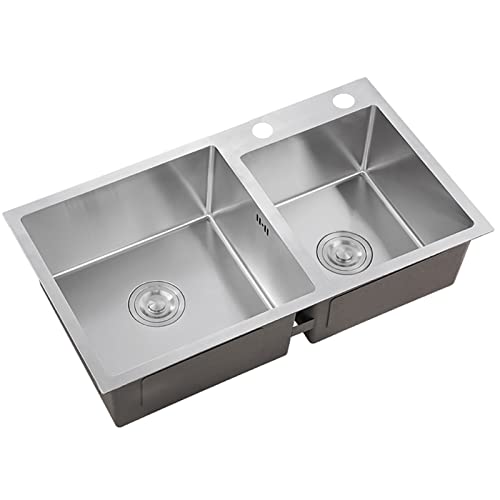 INGVY Fregadero Rectangular De Doble Tazón Fregadero De Cocina Plateado De Acero Inoxidable 304 con Escurridor Y Kit De Montaje Fácil De Limpiar (Color : A, Size : 78x43x20cm)