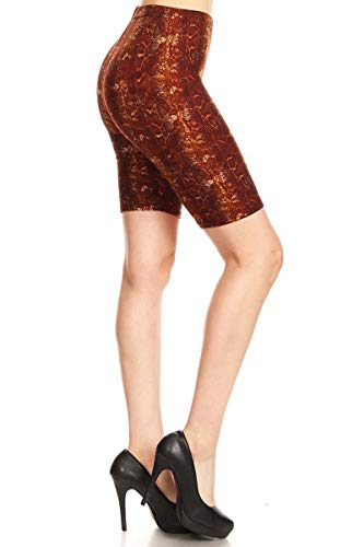 Leggings Depot LBK-S707-S Golden Brown Boa Printed Biker Shorts, Small