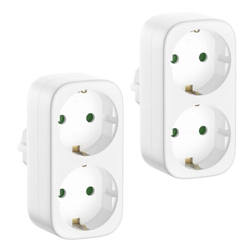 Steckdosenadapter 2-Fach mit Berührungsschutz, Steckdosen für Küche, Schlafzimmer, Wohnzimmer, weiß-2Pack-F