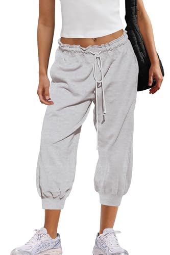 Panadila Womens Sweatpants Capri Pants Drawstring Elastic Waist Sweat Pants Cropped Casual Workout Joggers with Pockets2