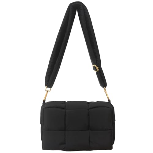 Image of Shoulder Bag Lightweight Puffer Tote Crossbody Bag Handwoven for Women | waterproof nylon, durable, soft padded texture, versatile for travel, work, weekend, everyday, adjustable strap