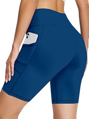 Image of Women's Polyester Stretchable Gym Shorts with Side Pockets High Waist Slim Fit Above Knee Length Activewear Tights Gym Fitness Cycling Running Yoga Shorts for Women