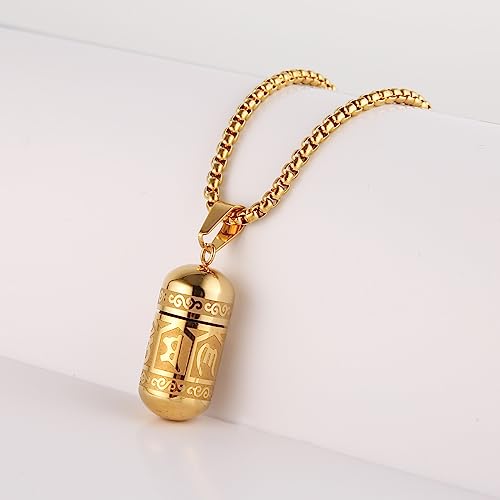 STWTR Tibetan Buddhist Meditation Stainless Steel Pendant Memorial Cremation Grey Pill Container Necklace for men and women with 23.6 "+1.9" necklace4