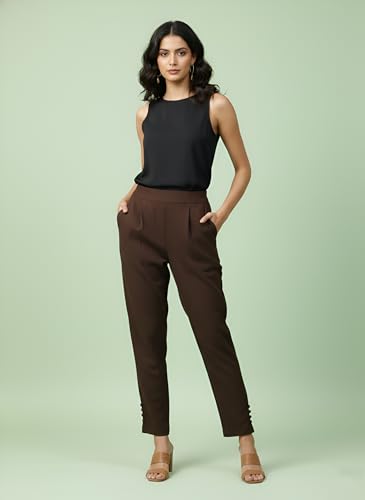 Image of Yash Gallery Women's Regular Fit Mid Rise Solid Lycra Trouser Regular Pants