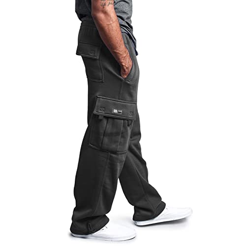 Men's Heavyweight Fleece Cargo Sweatpants Elastic Waist Baggy Drawstring Joggers Casual Stretch Workout Athletic Trousers2