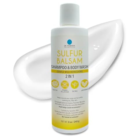 Dr. Robaina Sulfur Balsam Shampoo & Body Wash – Gentle 2-in-1 Cleanser for Seborrheic Dermatitis and Psoriasis Relief – Moisturizes Dry, Itchy Scalp and Skin – Made in the USA (Pack of 1) Cover