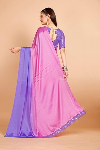 Image of Garden Vareli Lace Border Satin Saree with Unstitched Sequin Blouse Piece