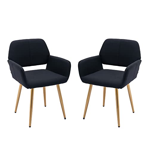 KCC Dining Chair Set of 2, Upholstered Fabric Desk Chairs Small Armchair, Leisure Modern Living Room Accent Chairs with Metal Tube Legs for Kitchen, Dining Room, Guest Room Bedroom, Black KCC Dining Chair Set of 2, Upholstered Fabric Desk Chairs Small Armchair, Leisure Modern Living Room Accent Chairs with Metal Tube Legs for Kitchen, Dining Room, Guest Room Bedroom, Black