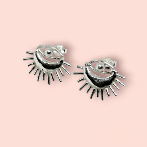 Boucles d'oreilles clous soleil en argent 925 et or, bijoux faits main - 5