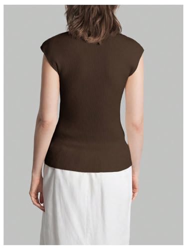 WDIRARA Women's V Neck Sweater Vest Cap Sleeve Knit Top Pullover Knitwear3