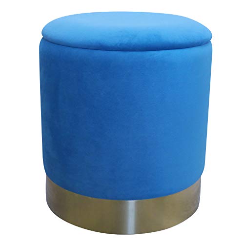 GOLDSUN Storage Ottoman Round Velvet Footrest Stool Vanity Dressing Chair with Lid and Gold Leg,and Padded Seat for Bedroom (Teal)