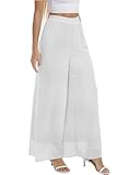 Yehopere Palazzo Pants for Women Dressy Flowy Chiffon Double Layers Summer Boho Wide Leg Casual Lounge Pants Trouser White