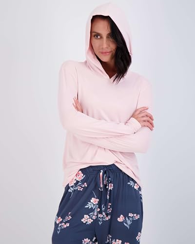 Image of Real Essentials 2 Pack: Women's Soft Long Sleeve Sleep Set - Comfortable Lounge Pull Over Hoodie and Henley Jogger