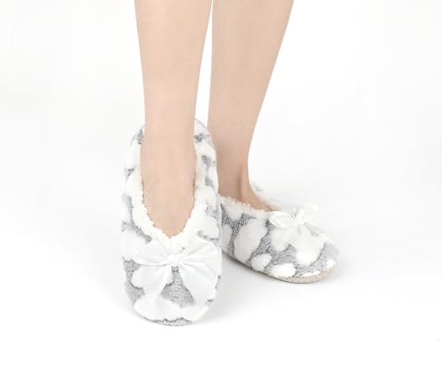 Image of DICUIRD Womens Cozy&Warm Soft Sole Slipper Socks with Grippers-Girls Teddy Fleece Indoor Slipper with Non-skid Bottoms