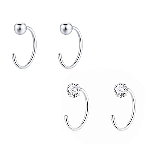 2 Paar Kleine Ohrringe Set Sterling Silber 925 Creolen Zirkonia Ball Huggie Nasenpiercing Ring Nose Piercing für Damen Frauen Kinder Mädchen Cover