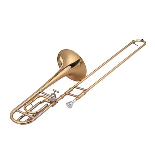 Intermediate Bb Flat Tenor Slide Trombone with F Attachment, Brass Trombone, with Gloves Cleaning Cloth Trumpet Set (A)