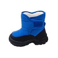 Saxrel Blue Boys & Girls Ankle High Snow Boots Waterproof Ski School Boot - Fleece Lined Quilted Fuzzy, Winter Warm Thermal for School Hiking Kids Shoes & Footwear UK Size 12