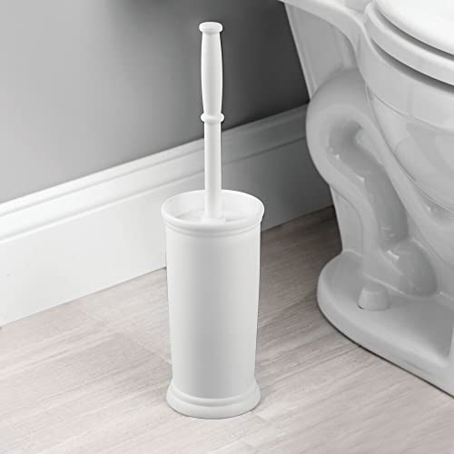 Image of mDesign Toilet Bowl Brush and Holder - Covered Bathroom Brush - Standing Scrubber in Modern Holder - Compact, Space Saving, Deep Cleaning - White