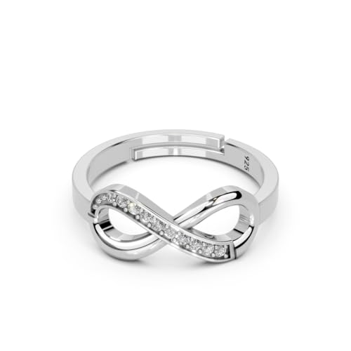Image of Miss Highness 925 Sterling Pure Silver Ring for Women, Infinity Rings, Adjustable Size, Daily Wear Silver Jewellery, with Certificate of Authenticity, Birthday, Anniversary, Gift for Wife & Girlfriend