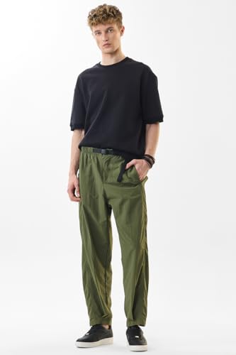 Image of SNITCH Men Cargo Pants | Relaxed Fit with Elastic Waistband & Adjustable Belt | 100% Nylon Material & Multiple Utility Pockets for Casual & Street Wear