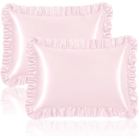 Homiest Ruffle Satin Pillowcase for Hair and Skin, Standard Size Satin Pillow Covers Silky Pillow Cases Set of 2, Satin Ruffled Pillowcase with Envelope Closure, Anti Wrinkle Pillow Shams (Blush Pink) Cover