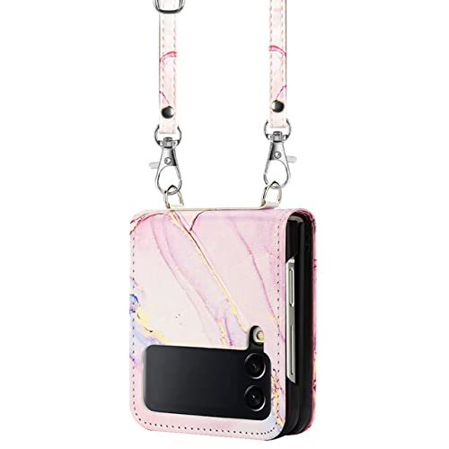 Étui en cuir marbre pour Galaxy Z Flip 4 et 3 housse chic avec lanière réglable