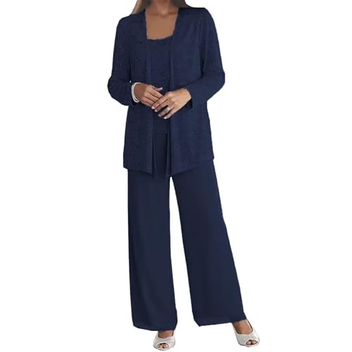 3 Pieces Mother of The Bride Pant Suits for Wedding Chiffon Sequin Dressy Pants Suits for Women Wedding Guest with Jacket