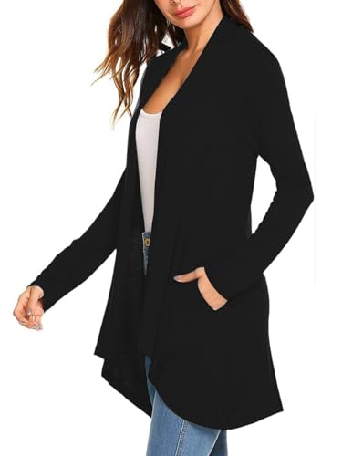 Image of Women's Drape Front Open Cardigan Casual Lightweight Long Sleeve Cardigans Flowy Tops with Pockets