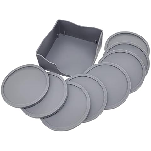 10cm/3.94inch Coasters Set Round Silicone Rubber Coaster Cup Pad Mat Anti-scald Non-Slip for Home/Bar Coffee Tea Drink Use Insulate&protect furniture Coffee Beer Mug WineGlass Bottle (Grey, 8) Cover
