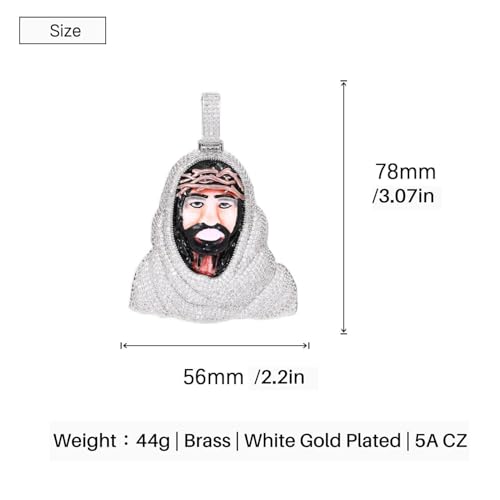 Men’s Hip Hop Enamel Jesus Face Pendant Necklace, Iced Out CZ Diamond Chain, Streetwear Jewelry with 3D Color Detail2