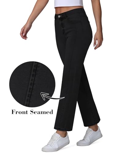 Womens Wide Leg Jeans High Waisted Stretchy Front Seams Ankle Length Straight Leg Jeans for Women2