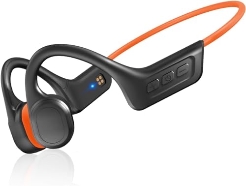 Bone Conduction Headphones,Upgrade IPX7 Waterproof Running earphones,Open ear Bluetooth 5.3 Sport Headphones Built-in Mic,10H Playtime for Cycling,Gym,Hiking,Workout. (Orange)