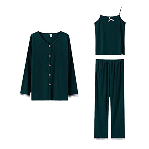 Pyjama femmes coton haut à bretelles chemise boutonnée et pantalon ensemble 3 pièces moderne