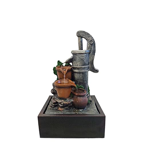 Fuente de Agua Interior Eléctrica 28x20x45.5cm - Fuente de Cascada Resina Decorativa Grande Diseño Ariete Tinajas