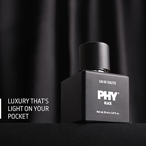 Image of Phy Black Eau de Toilette (EDT) | Luxury that's light on your pocket | An exquisite fragrance combining rich Indian Oud & spicy Sichuan Pepper | Long lasting fragrance, Premium perfume for men, 50 ml