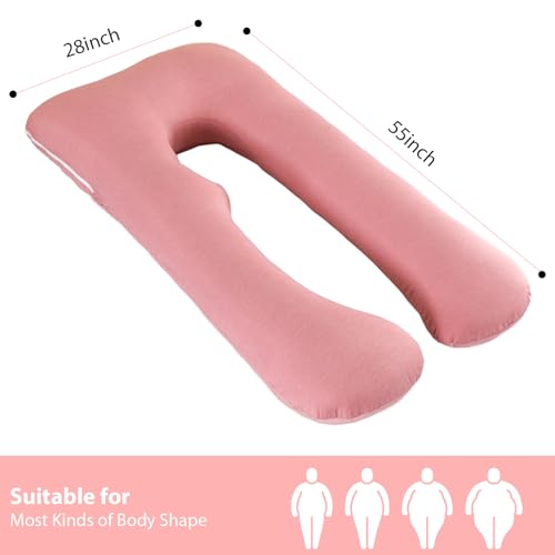 Image of Amagoing Cooling Pregnancy Pillow for Sleeping, U Shaped Maternity Full Body Pillow for Women with Hip, Leg, Back Pain Support, Removable Cooling Cover Included (Pink)