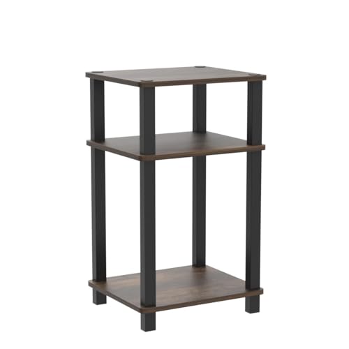 Image of Furinno JUST Side Table Set of 2, 3-Tier Open Shelf End Table, Toolless Assembly Night Stand, Bedside Table with Square Tube, for Living Room, Bedroom, Amber Pine