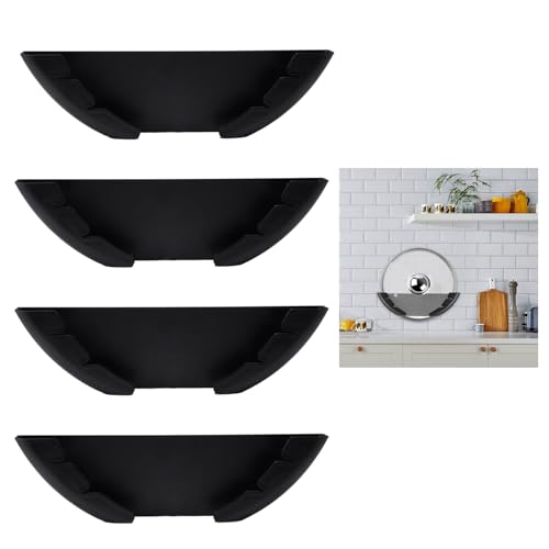 4 Pezzi Porta Coperchi da Appendere, Porta Coperchi Autoadesiva per Coperchi di Pentole Grandi 15-32 cm, Plastica Supporto per Padella Montato per le Pareti Della Cucina e le Porte Degli Armadietti