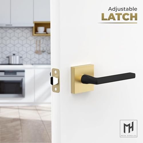 Image of Mega Handles Prime Passage Lever Door Handle for Closet or French Doors, Single Side Door Levers, Fits All Standard Door Sizes, Covered Screws Included - Satin Brass /Matte Black (1 Pack) 5 inch