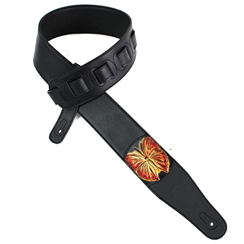 Walker And Williams CVG-166 Sangle rembourrée Motif papillon Rouge écarlate et doré - Les Beatles, Paul McCartney, John Lennon, RIngo Starr, George Harrison Walker And Williams CVG-166 Sangle rembourrée Motif papillon Rouge écarlate et doré