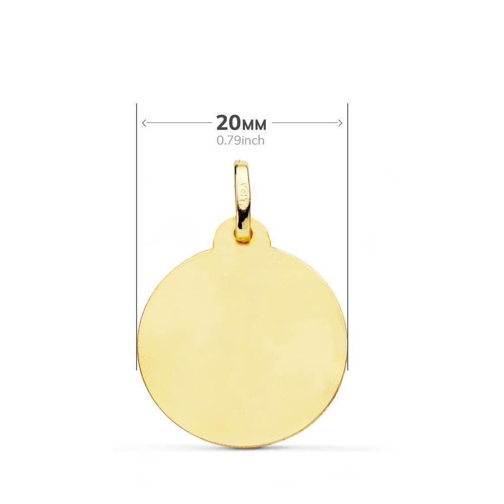 Virgen Niña medalla oro 18k Primera Comunión colgante 20mm. bisel liso