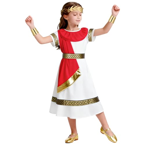 BSBUY Disfraz de Romano Niña, Disfraces de Princesa Romano para Halloween, Carnaval y Fiestas, 110cm